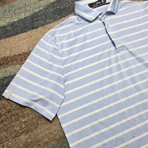 RLX Ralph Lauren Golf Polo Shirt Blue White Striped Performance Men’s Large